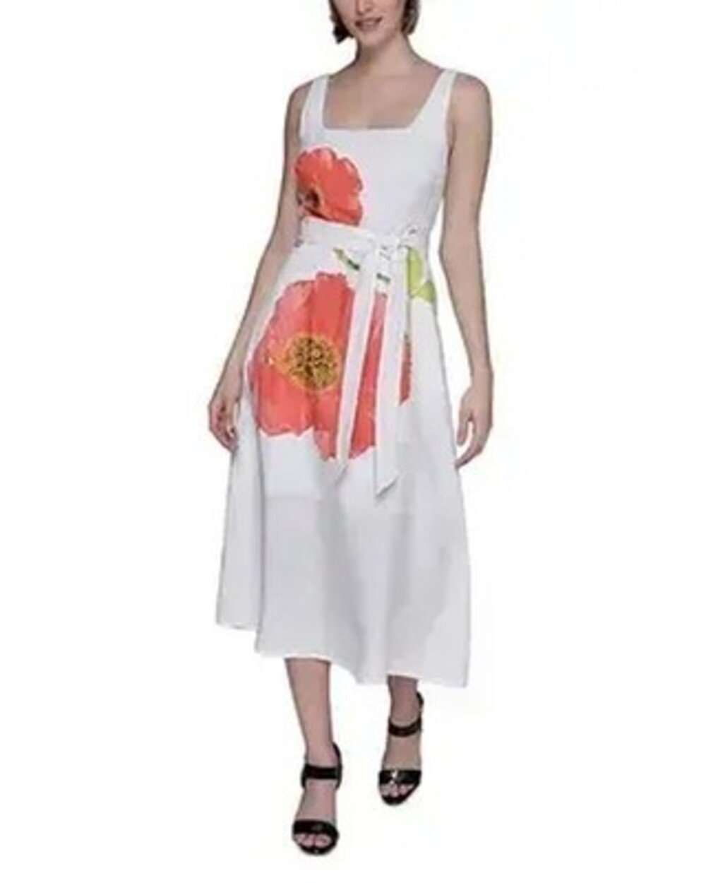 KARL LAGERFELD PARIS Floral Linen-Blend A-Line Dress Women's 6 Soft White/Fusion